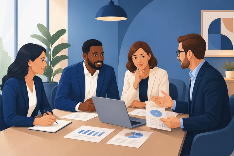 HR team and benefits broker reviewing renewal documents
